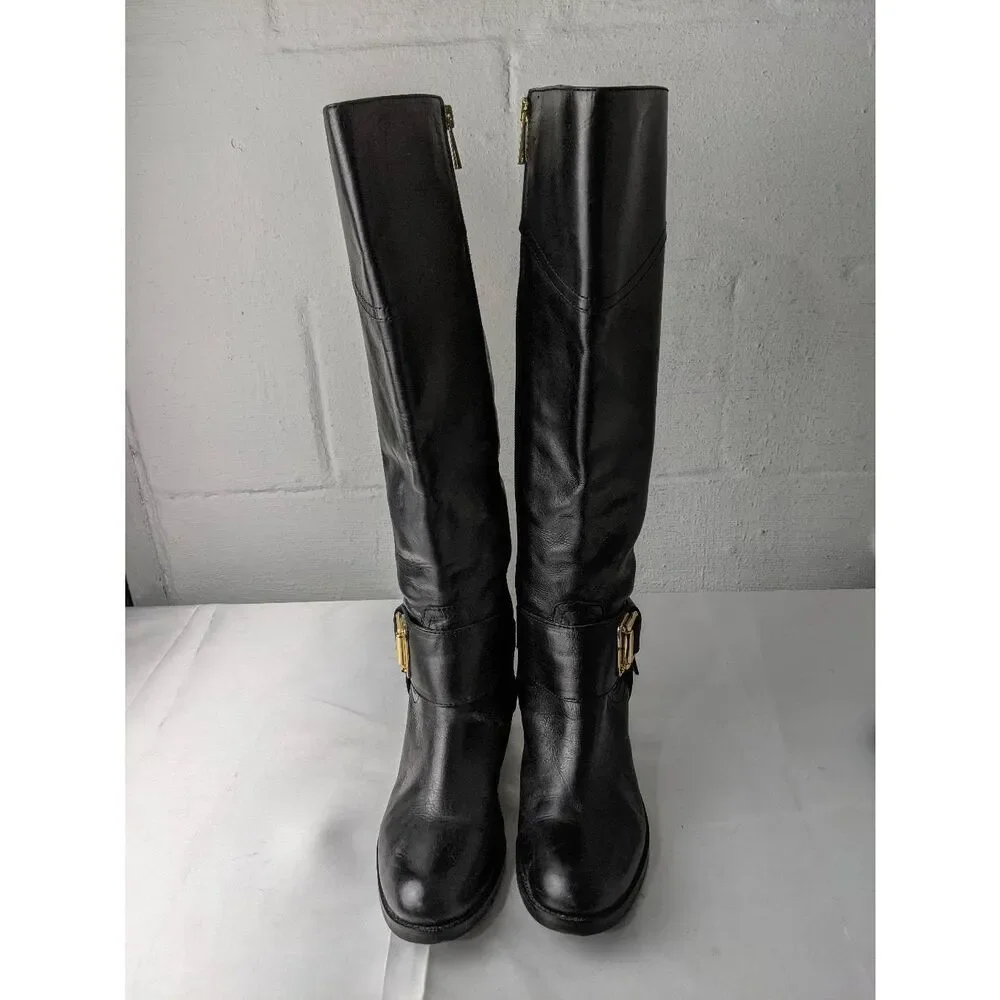 Vince‎ Camuto Finella Knee High Riding Boots Women's Size 7 M Black Leather